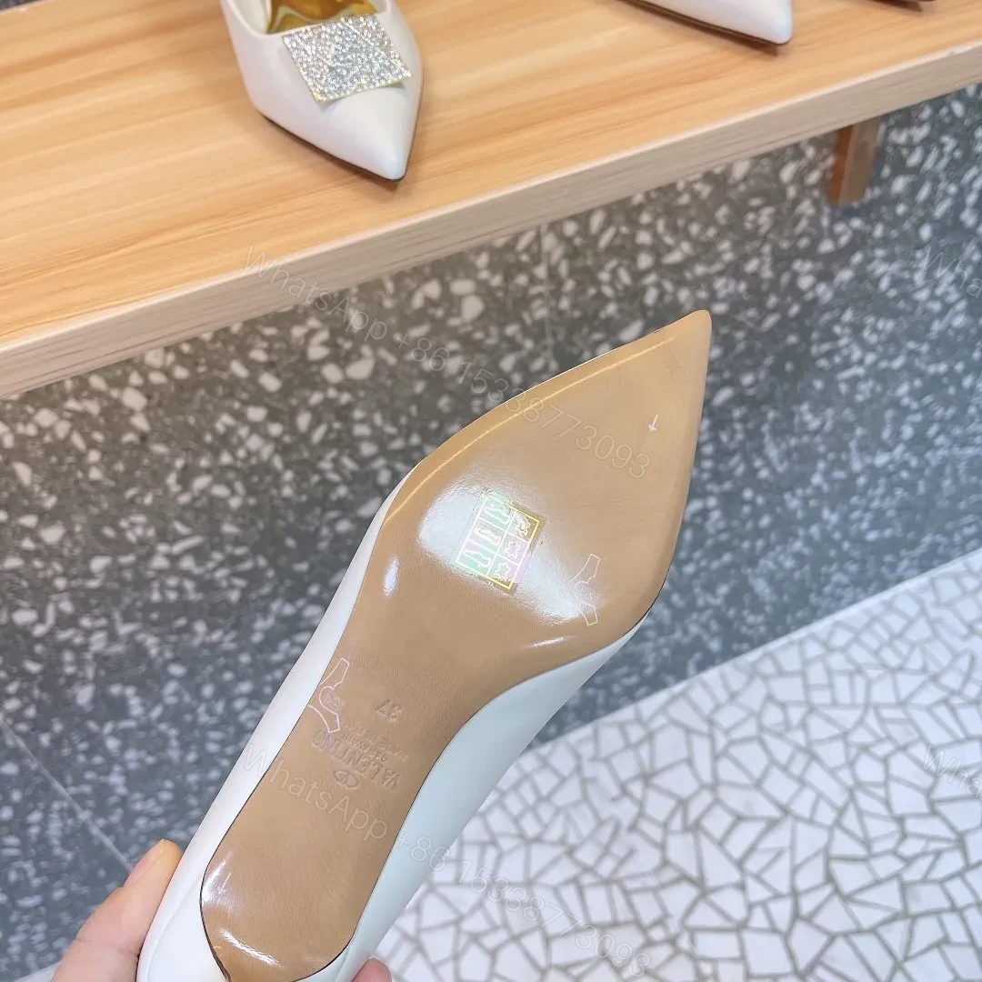 View 5 of Valentino Women White Leather Rhinestone Embellished Heels