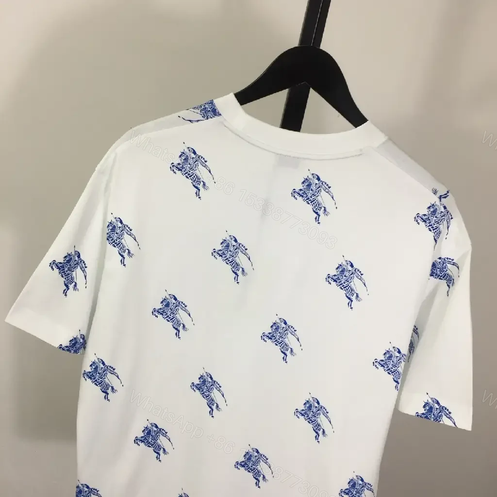 View 5 of White Burberry-Print Tee with Blue Motifs