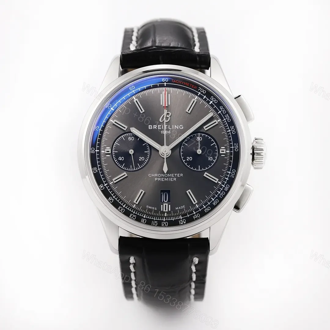 GF Factory Breitling Premier B01 Chronograph Watch – Black Dial, Blue Bezel, Stainless Steel Case, Leather Strap — view 1