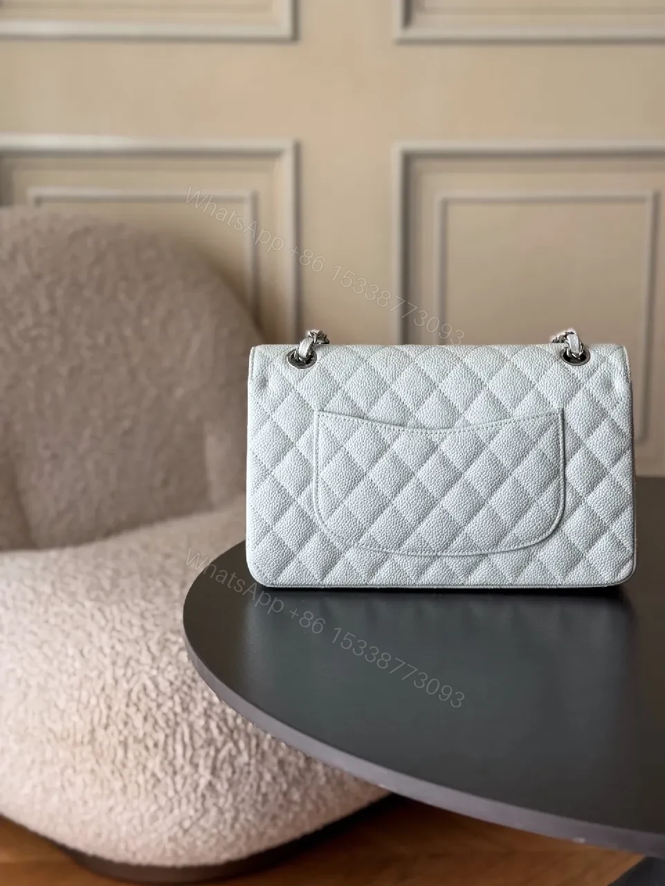View 7 of Soft Hourglass Quilted Bag in Pale Blue - Everyday Luxury
