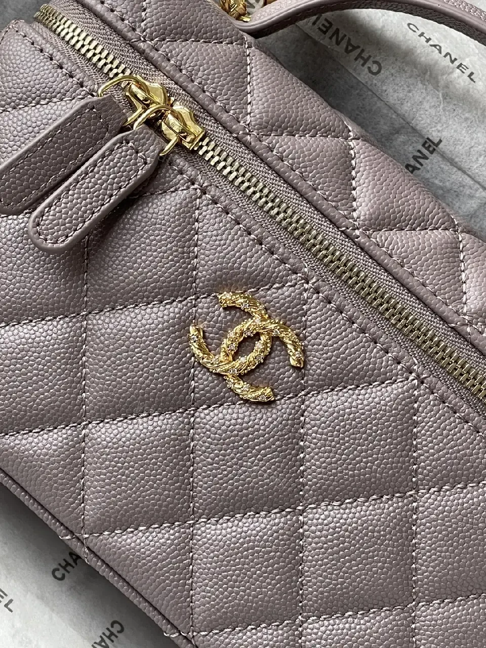 View 4 of Lavender Quilted Mini Bag with Gold Chain & Top Handle
