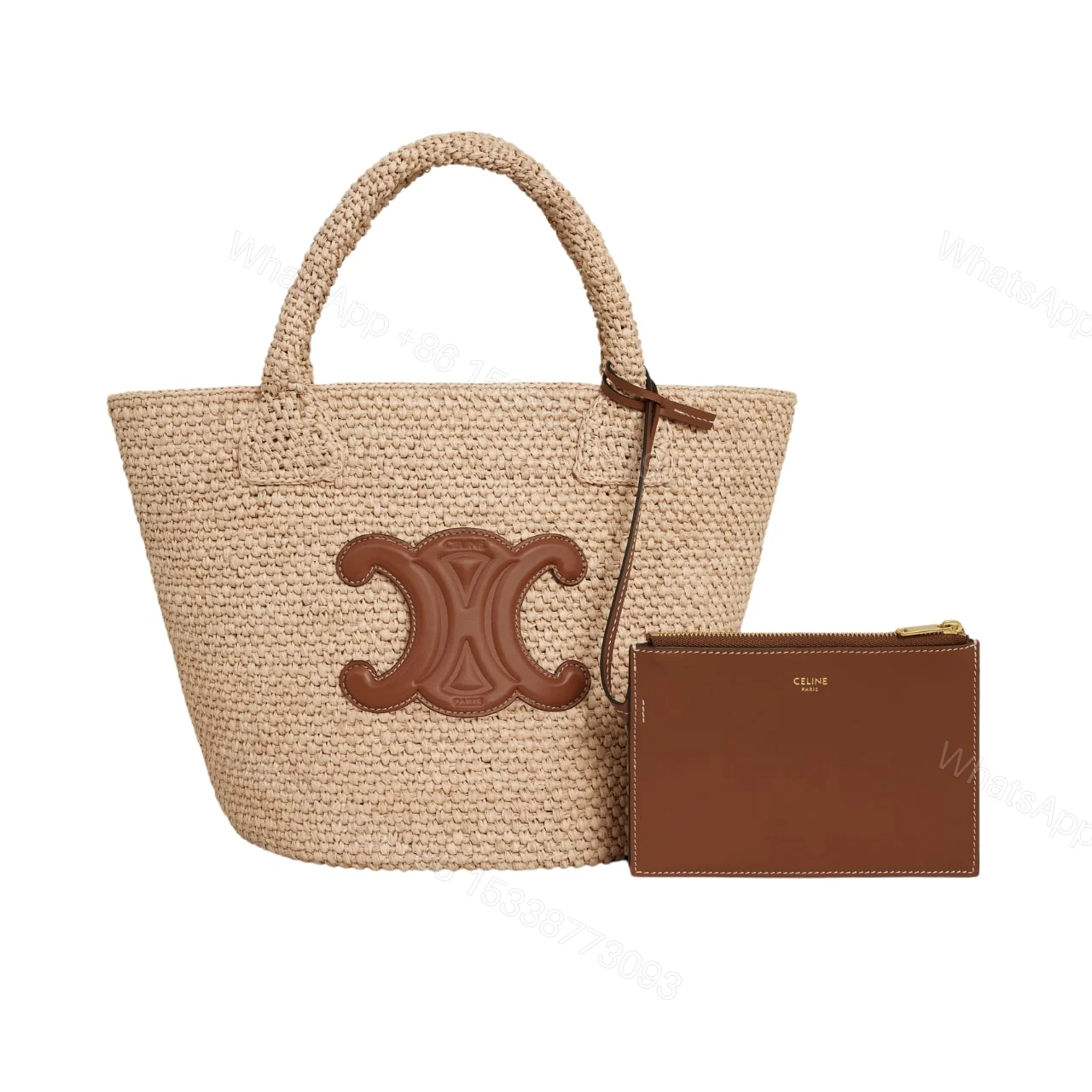 CELINE SUPPLE SMALL TRIOMPHE CLASSIC PANIER IN RAFFIA TAN 25CM — view 1