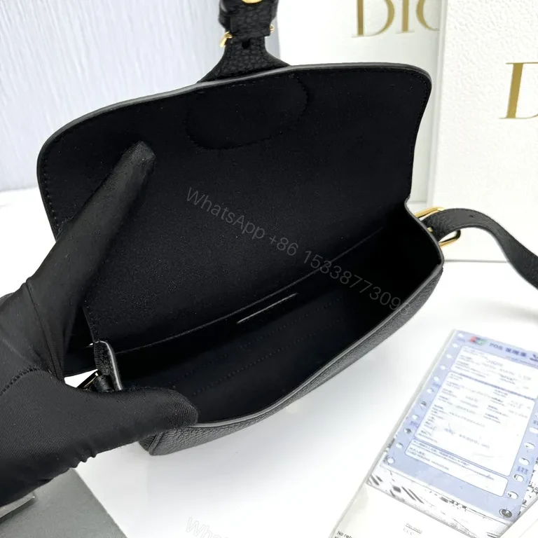View 4 of Compact Black Leather Crossbody with Gold CD Closure