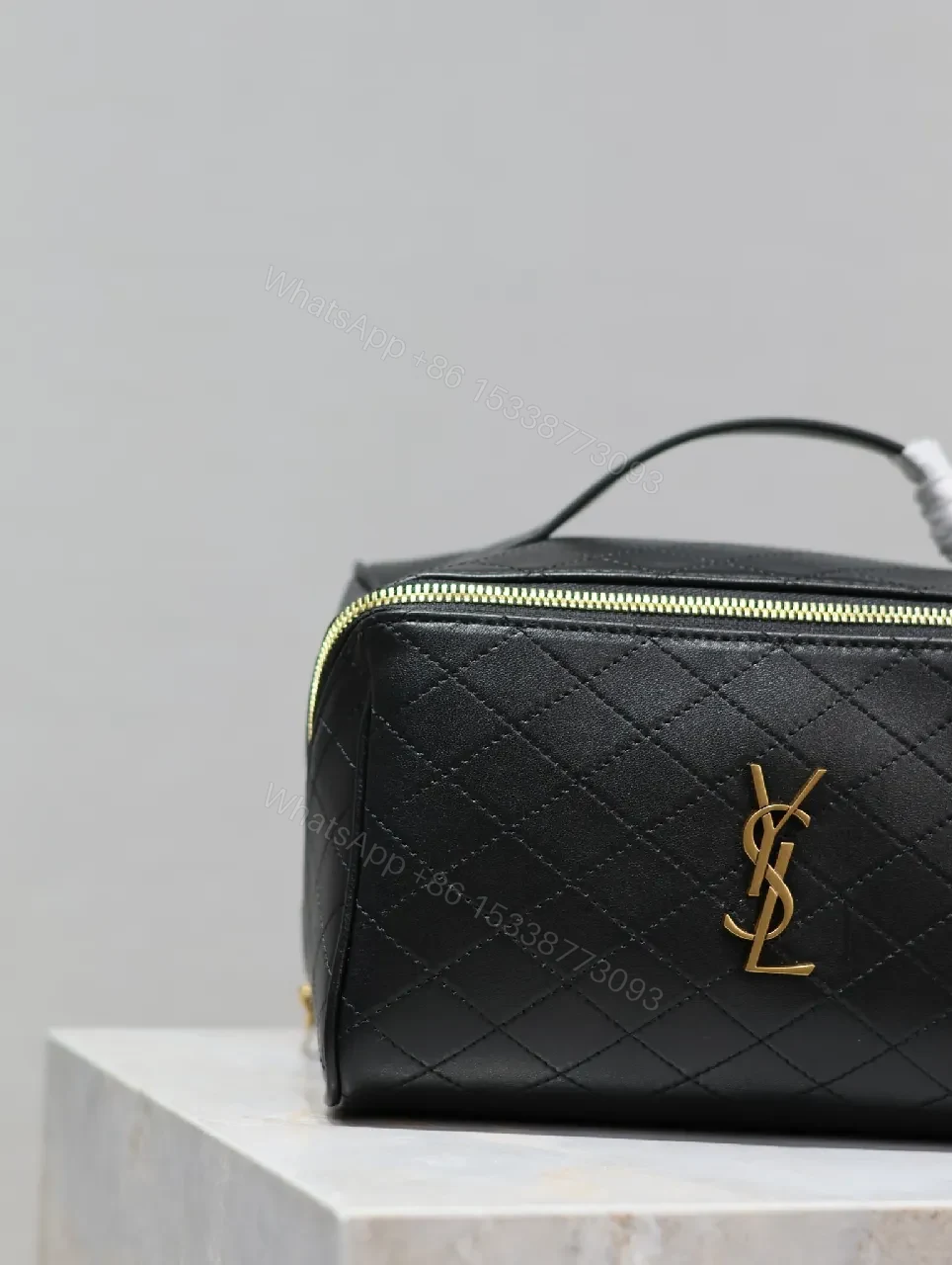 View 5 of Quilted Crossbody, Gold Monogram, Compact Luxe Bag