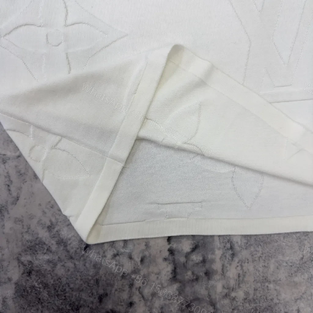 View 5 of Textured White Tee with Embossed Luxury Pattern - Minimalist Style Shirt
