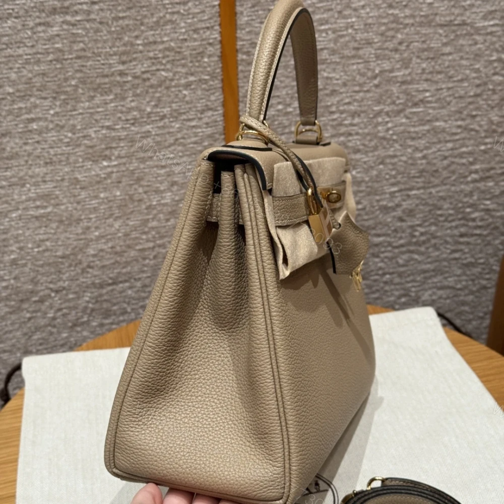 View 3 of 高仿Hermes*Kelly28系列H043230TCS2風衣灰金扣牛皮純手工