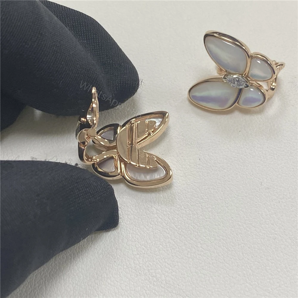 View 4 of Van Cleef & Arpels Two Butterfly Mother Of Pearl And Diamond Earrings VCARO8FN00
