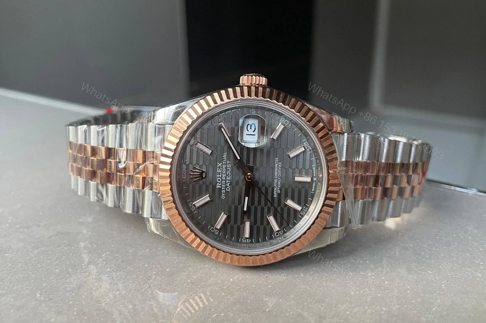 View 3 of VSF Factory 1:1 Rolex Datejust 41mm 126331 904L RG/SS Fltued Bezel Pattern Motif Grey Dial Stick VS3235