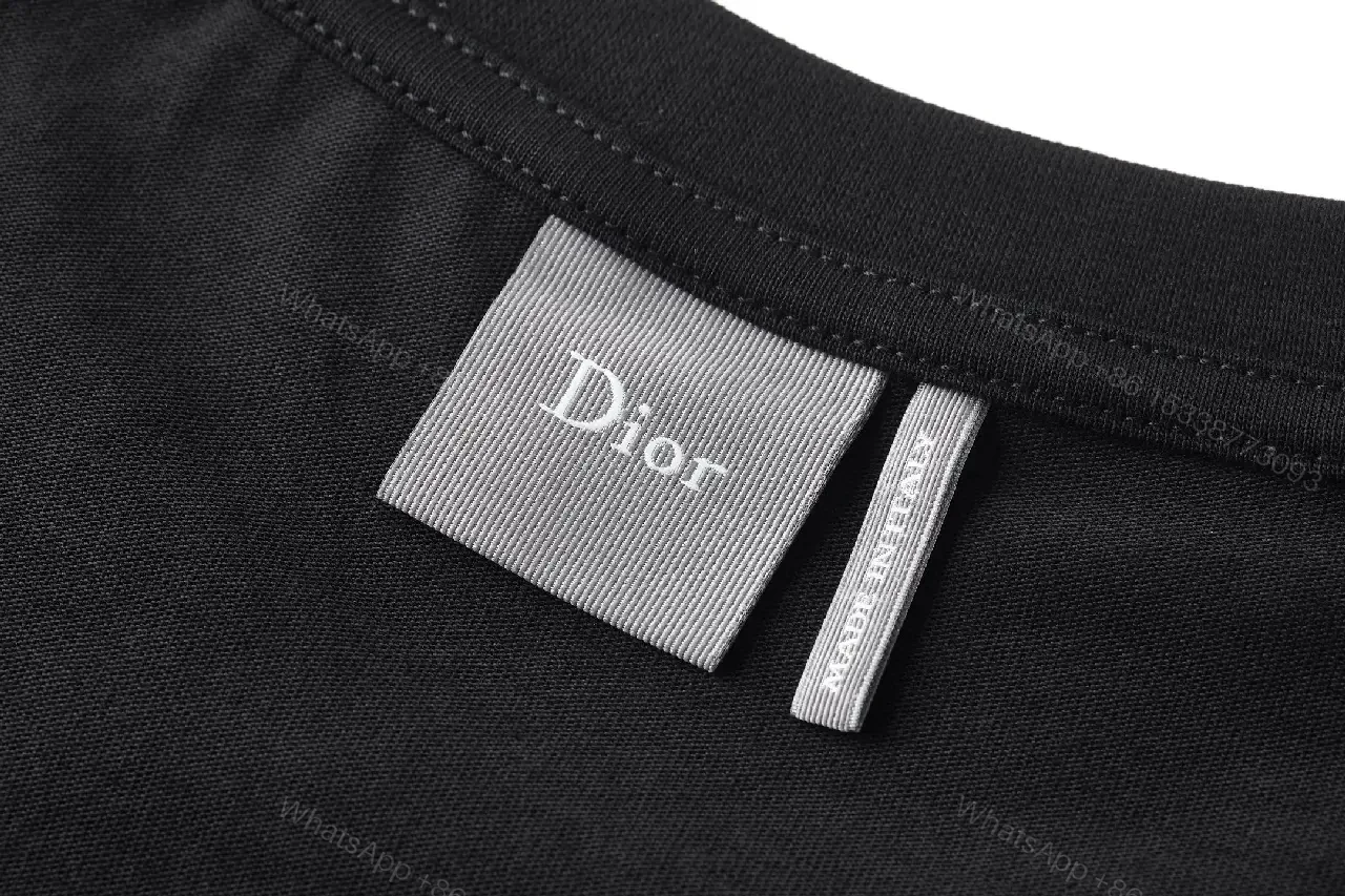 View 10 of Black Cotton T-Shirt with Green Clover Embroidery Dior Logo