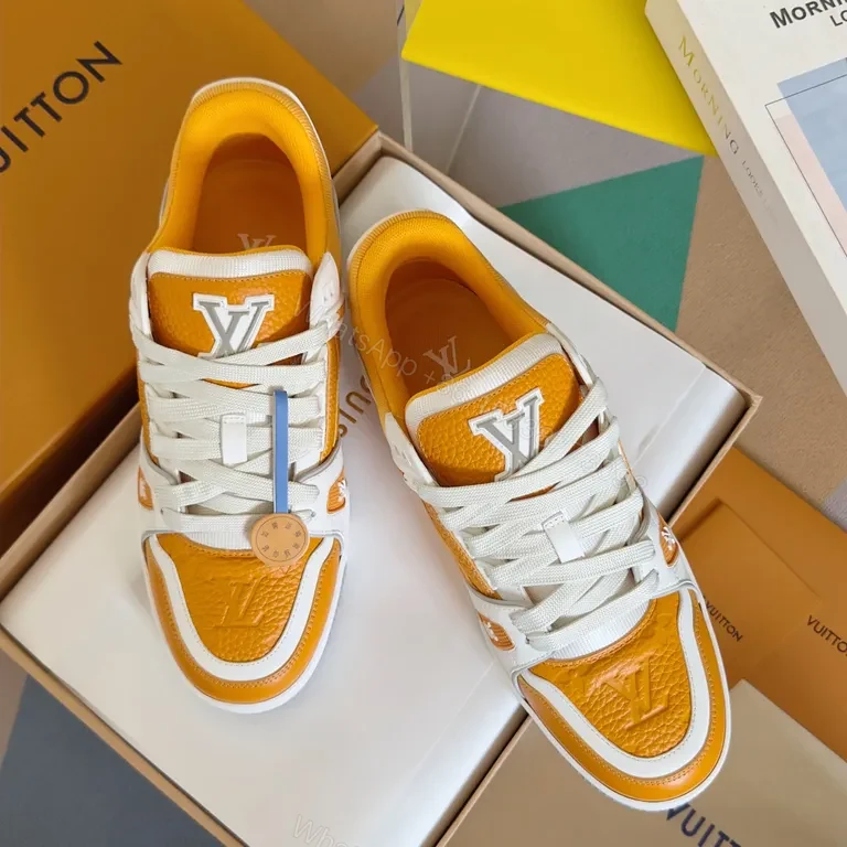 View 3 of Yellow Leather-Textile High-Tops: LV-Inspired Comfort Sneakers