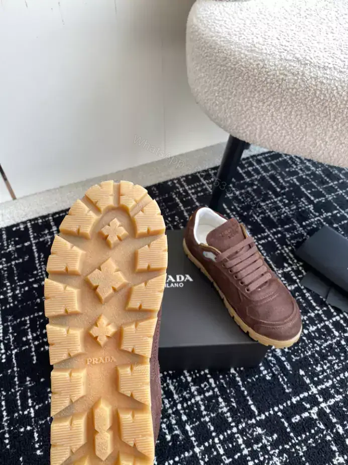 View 9 of PRADA TRAIL FADED SUEDE SNEAKERS IN DARK BROWN- PRD079