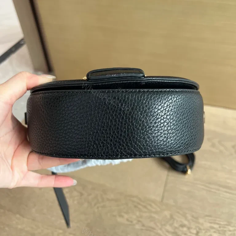 View 7 of Lux Black Pebble Leather Micro Satchel with Ornate Gold Hardware