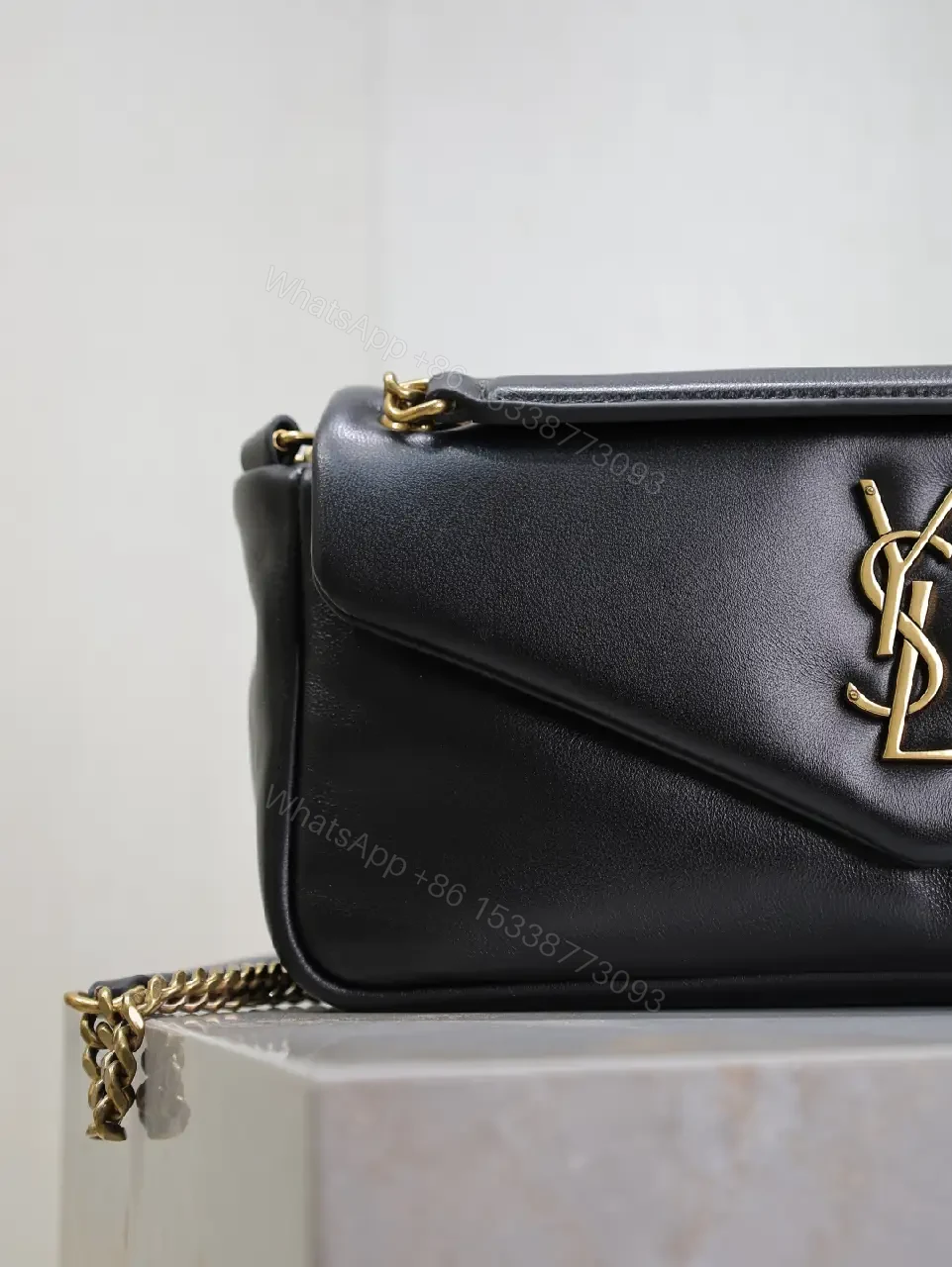 View 6 of Chic Black Leather Satchel with Gold Logo Hardware