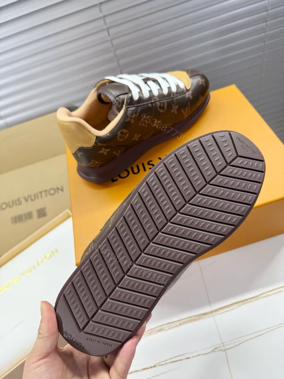 View 3 of Patterned Leather High-Top Sneakers: Luxe Monogram, Elevated Comfort