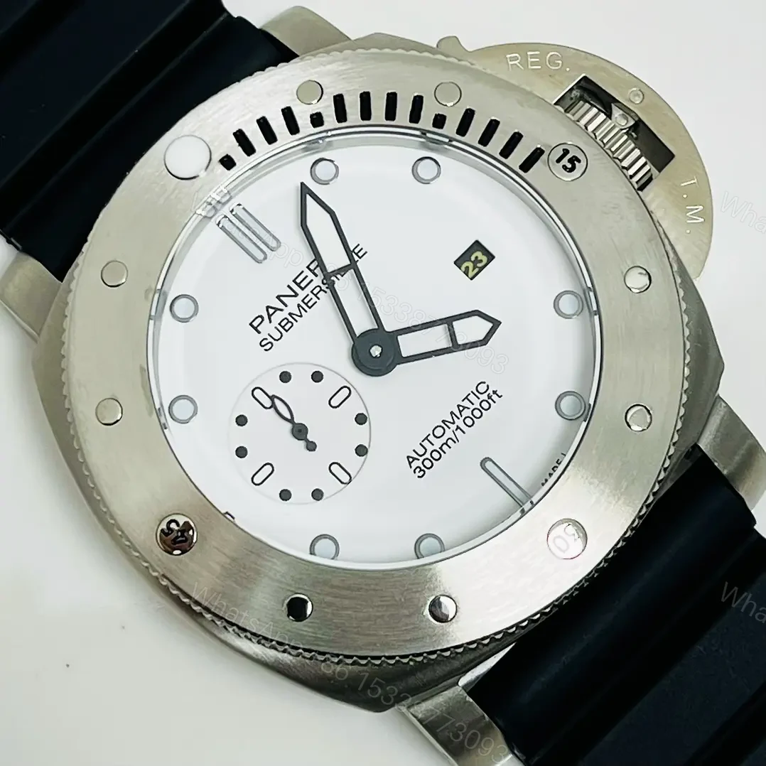 View 4 of V7 Factory PANERAI Submersible Automatic Watch – White Dial, 316L Stainless Steel Case, Black Rubber Strap, 48.5mm Diameter, Noble Style