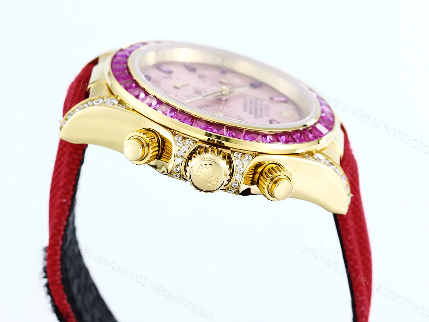 View 6 of Rolex Daytona Pink Ruby Red Strap Replica 43MM Exclusive Gold Case Edition RG-ROLEX-DAYTONA-PINK-RUBY-RED-43