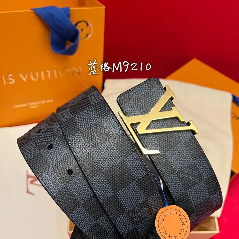 View 2 of Lux Damier Belt with Gold LV Emblem â€“ Contemporary Comfort