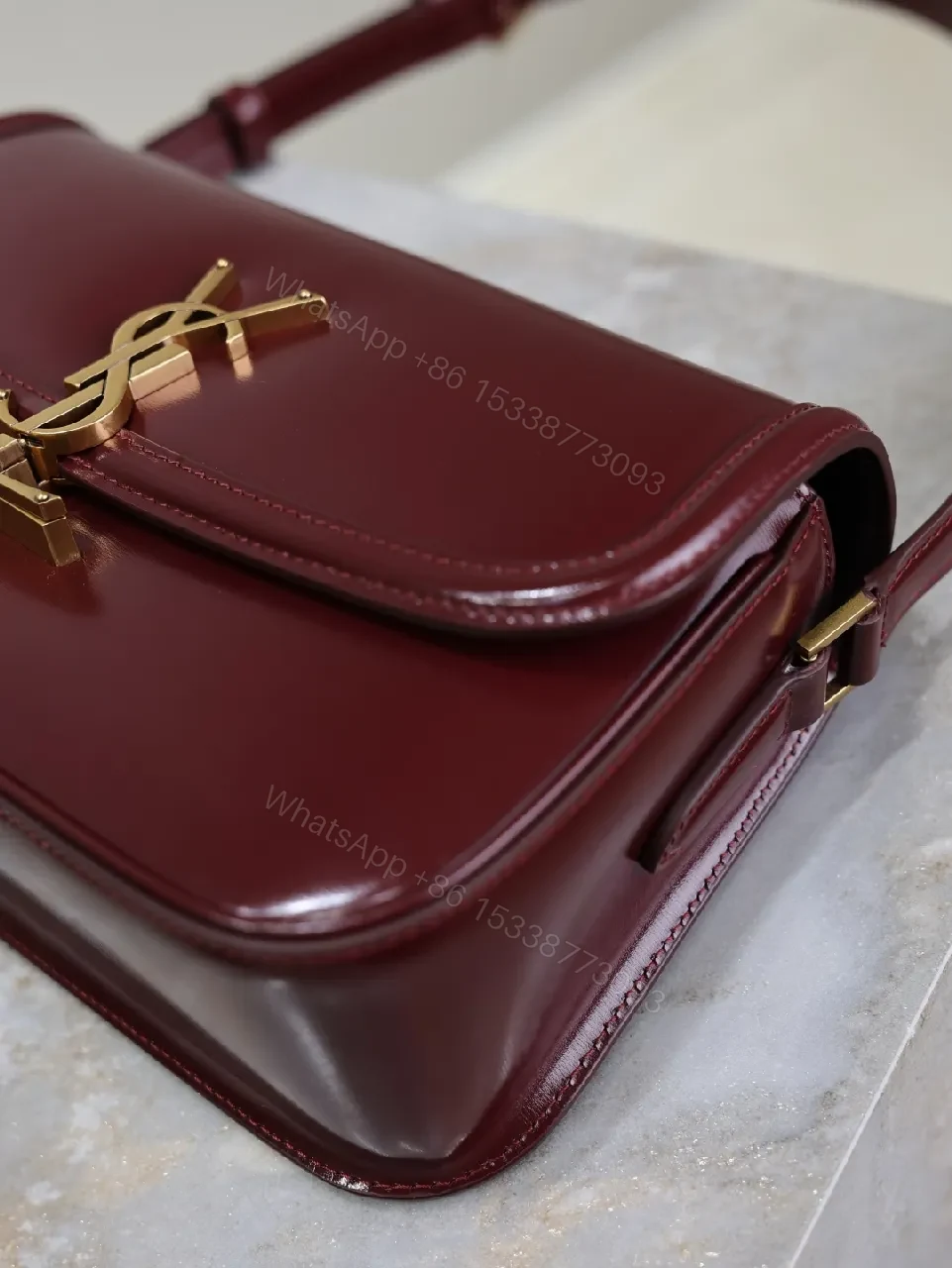 View 5 of Burgundy Velvet Crossbody Bag with Gold Hardware