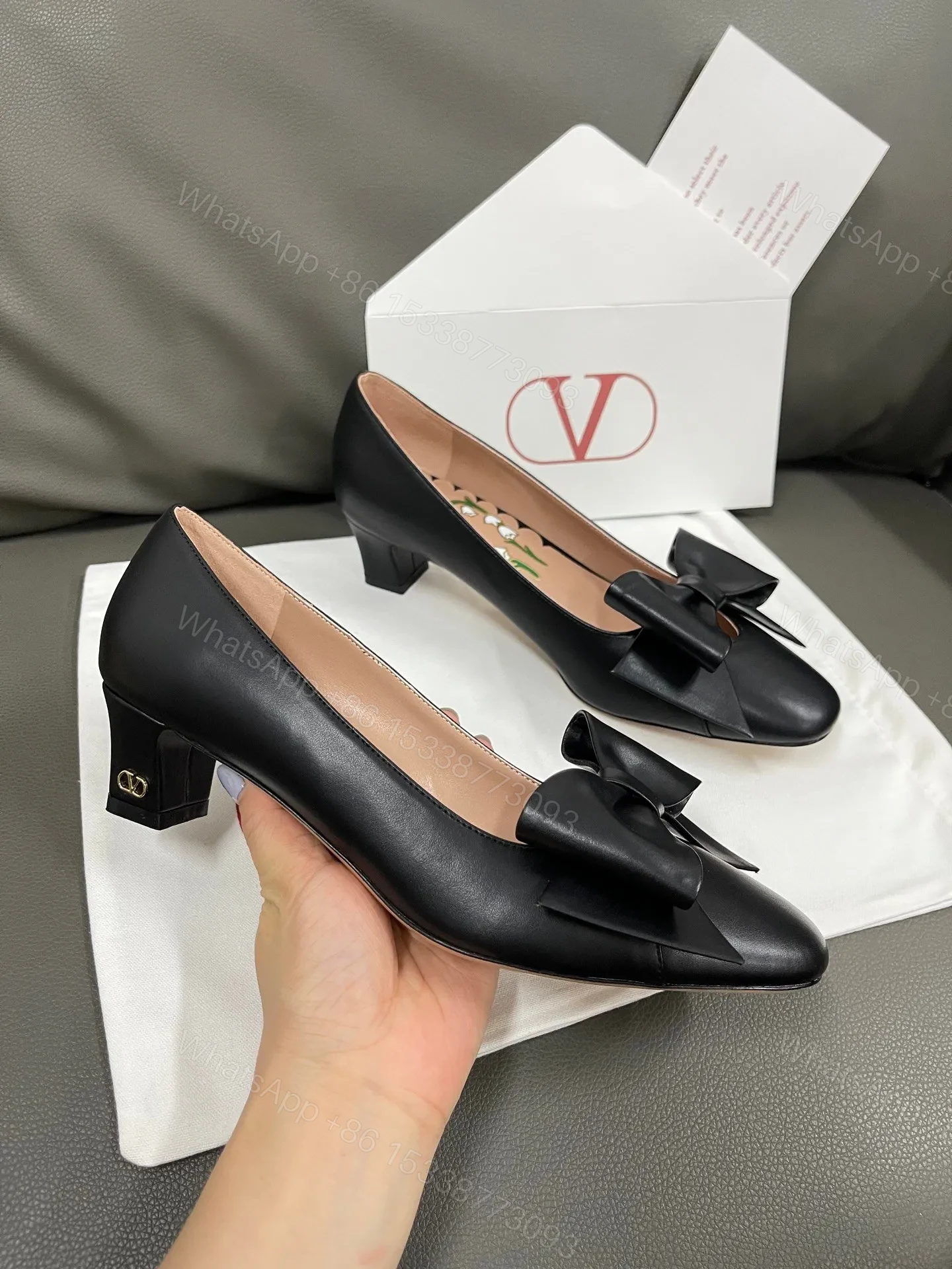 View 2 of Valentino Women Black Leather Bow Detail Flats