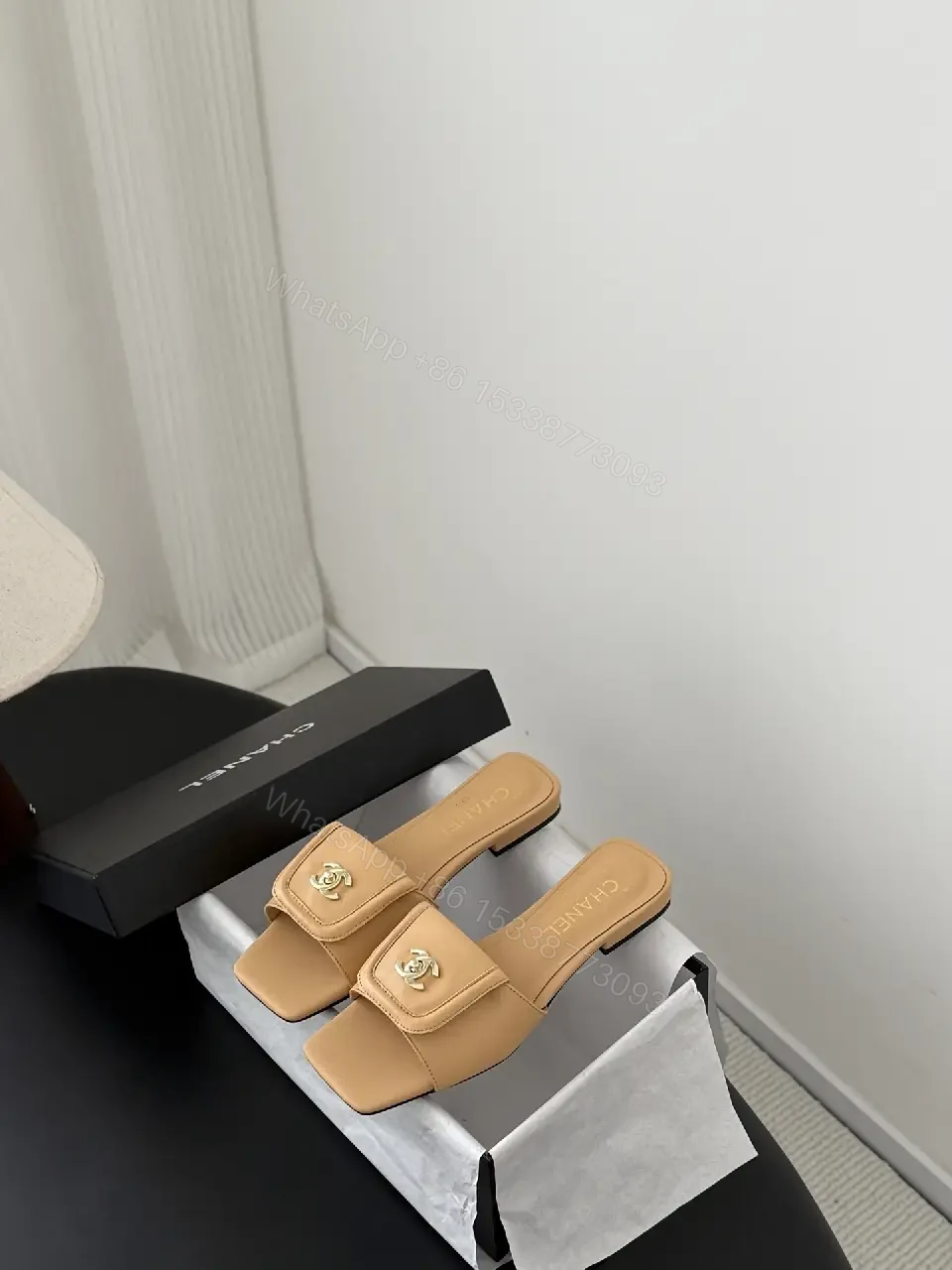 View 3 of Beige Leather Block-Heel Sandals, Minimalist Luxe Style