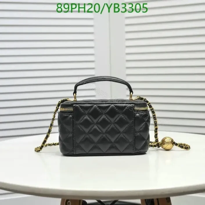 View 3 of Chanel Leather Vanity Black Bag with Chain YB33055