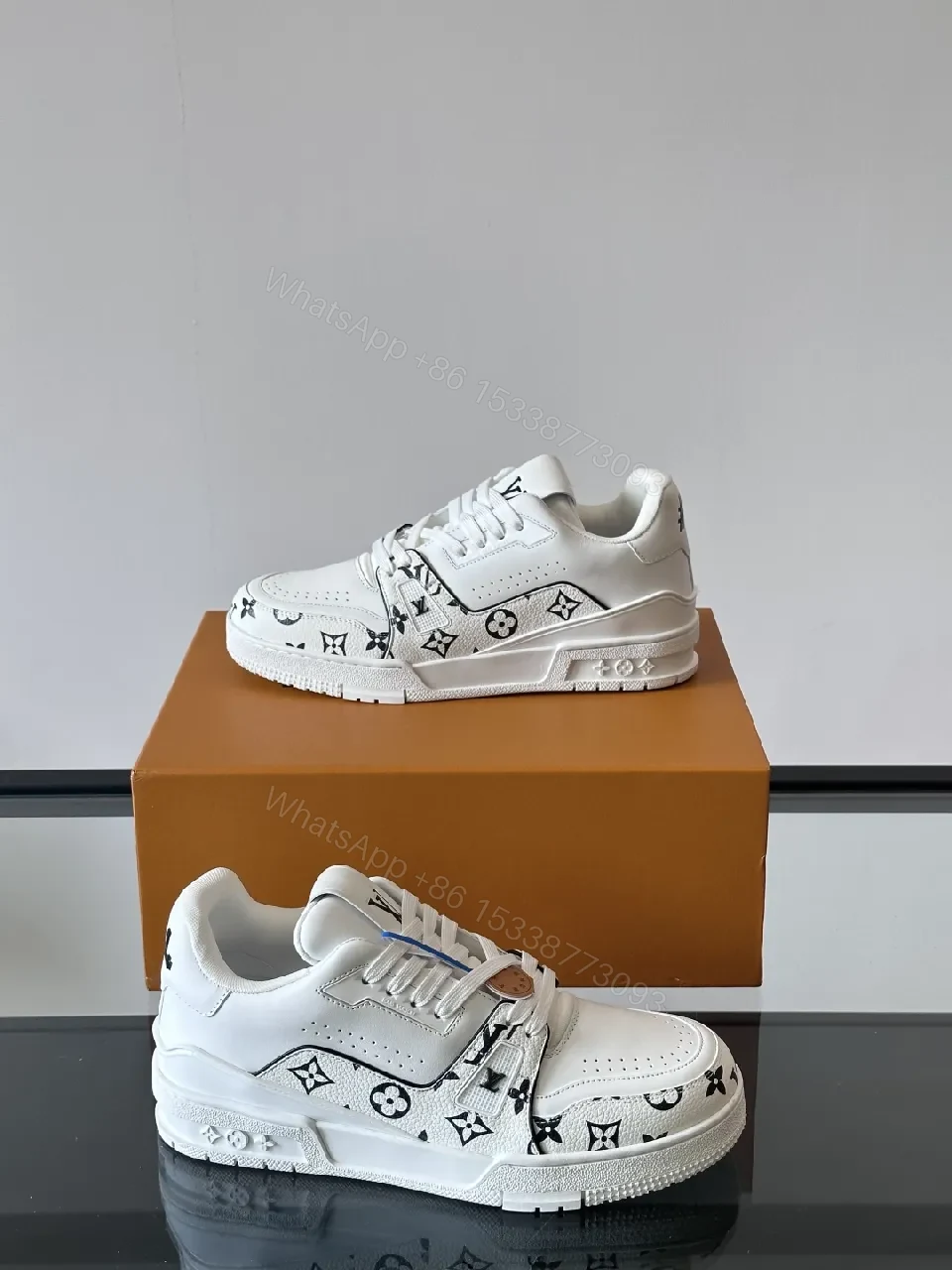 View 4 of White Leather Monogram High-Tops with Luxe Details Sneakers