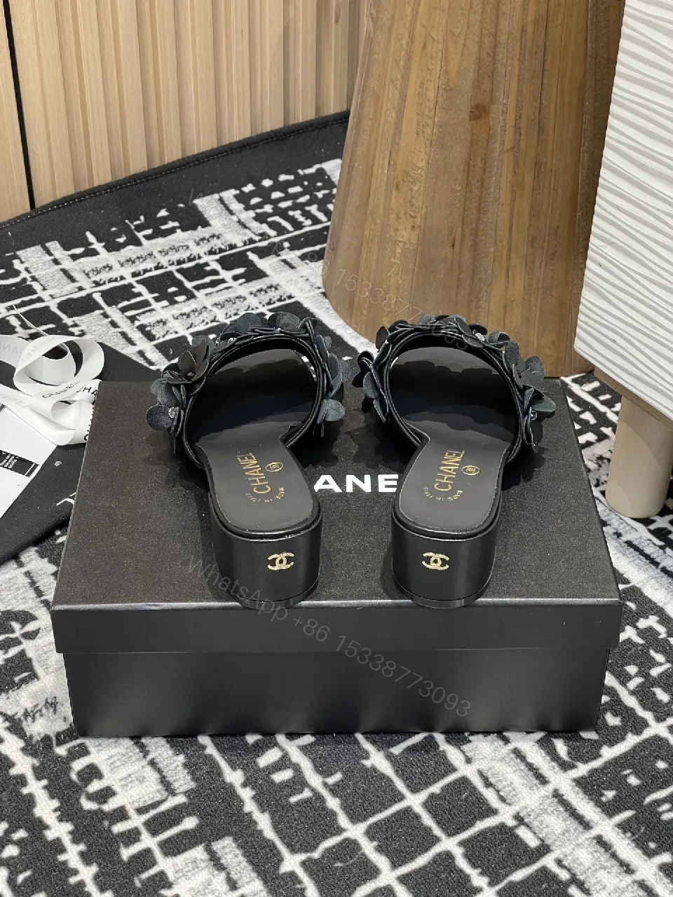 View 7 of Floral-Embellished Black Block-Heel Sandals