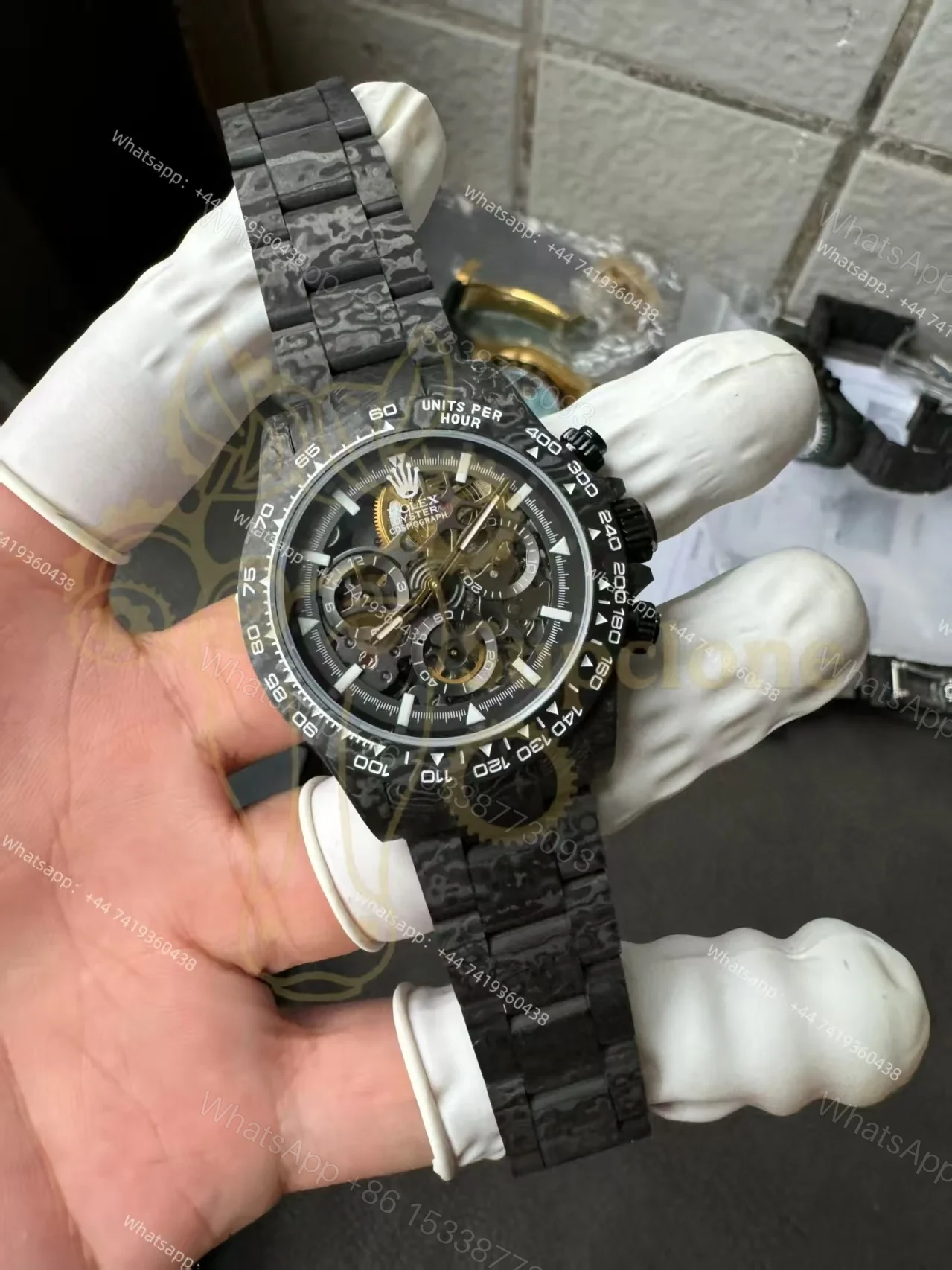View 7 of Rolex Super Clone Carbon Fiber Daytona Skeleton Black & White Bezel Carbon Bracelet
