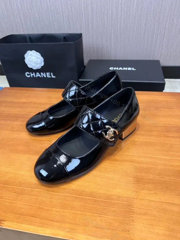 View 4 of Chanel-Inspired Patent Mary Jane Heels - Quilted Strap, Black