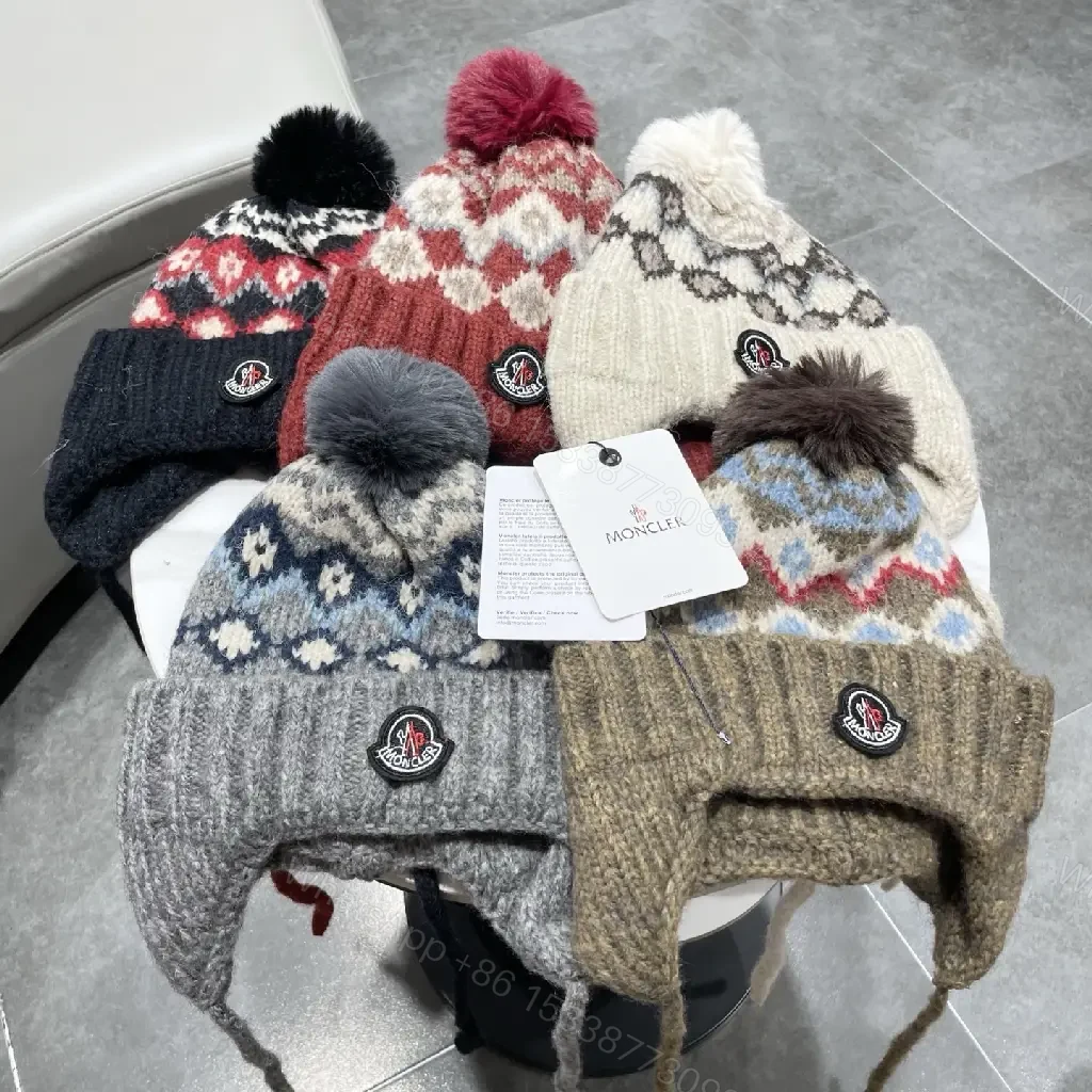 View 5 of Cozy Diamond Knit Beanie with Pom Pom—Premium Wool Blend