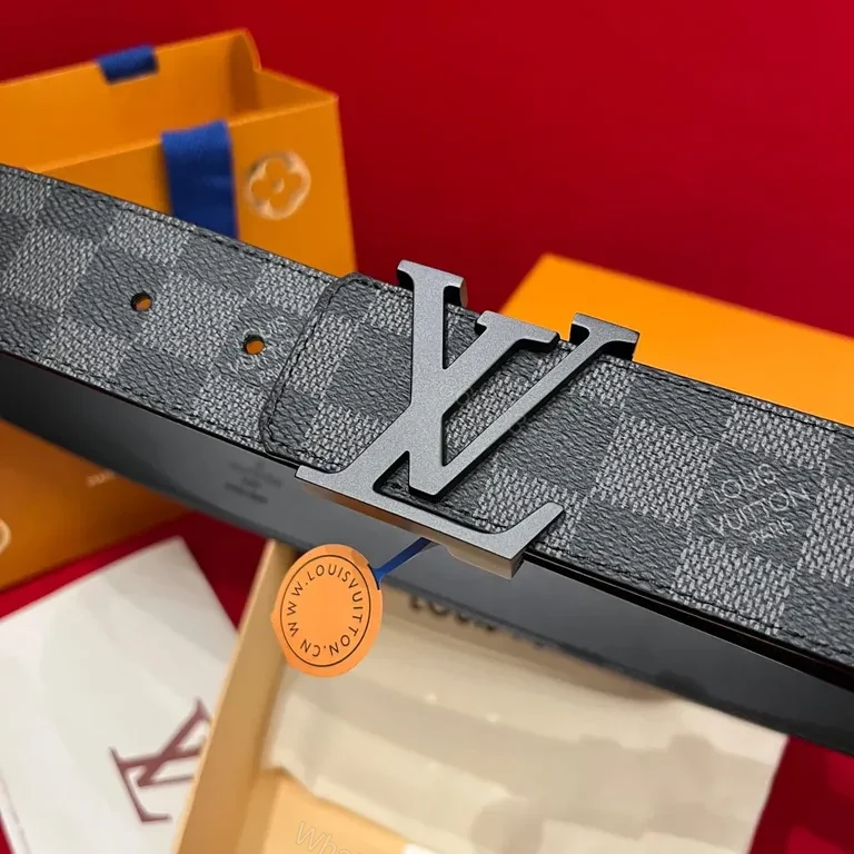 View 3 of Premium LV-Checkered Leather Belt: Modern Luxury, All-Day Confidence