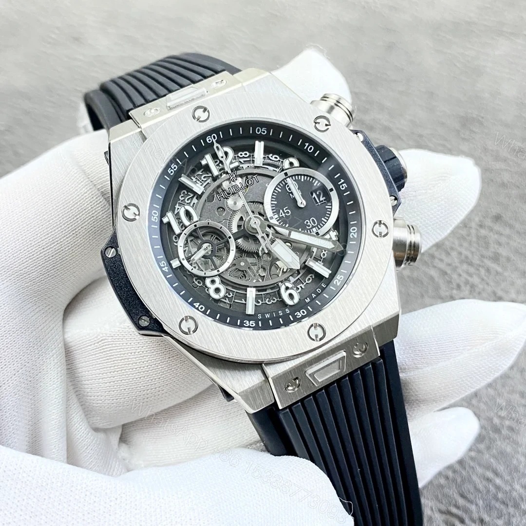 View 3 of Hublot Big Bang Skeleton Replica 44MM Premium Silver Case Black Rubber Strap Edition RG-HUBLOT-BB-SKEL-SLV-BLK-RUB-44