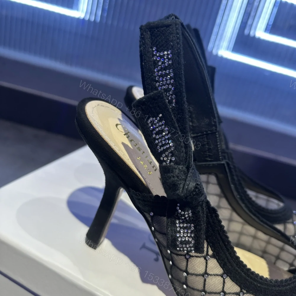 View 4 of 高仿Dior*JAdior系列KCV039尖頭露跟高踭鞋網面6.5CM黑色免檢版