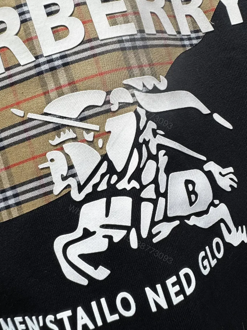 View 2 of Black Cotton-Blend Graphic Tee: Luxe Burberry-Style Banner