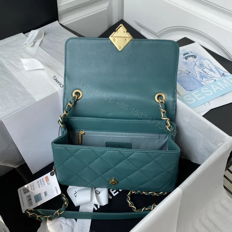 View 6 of Teal Quilted Crossbody: Velvet Calfskin, Gold Accent
