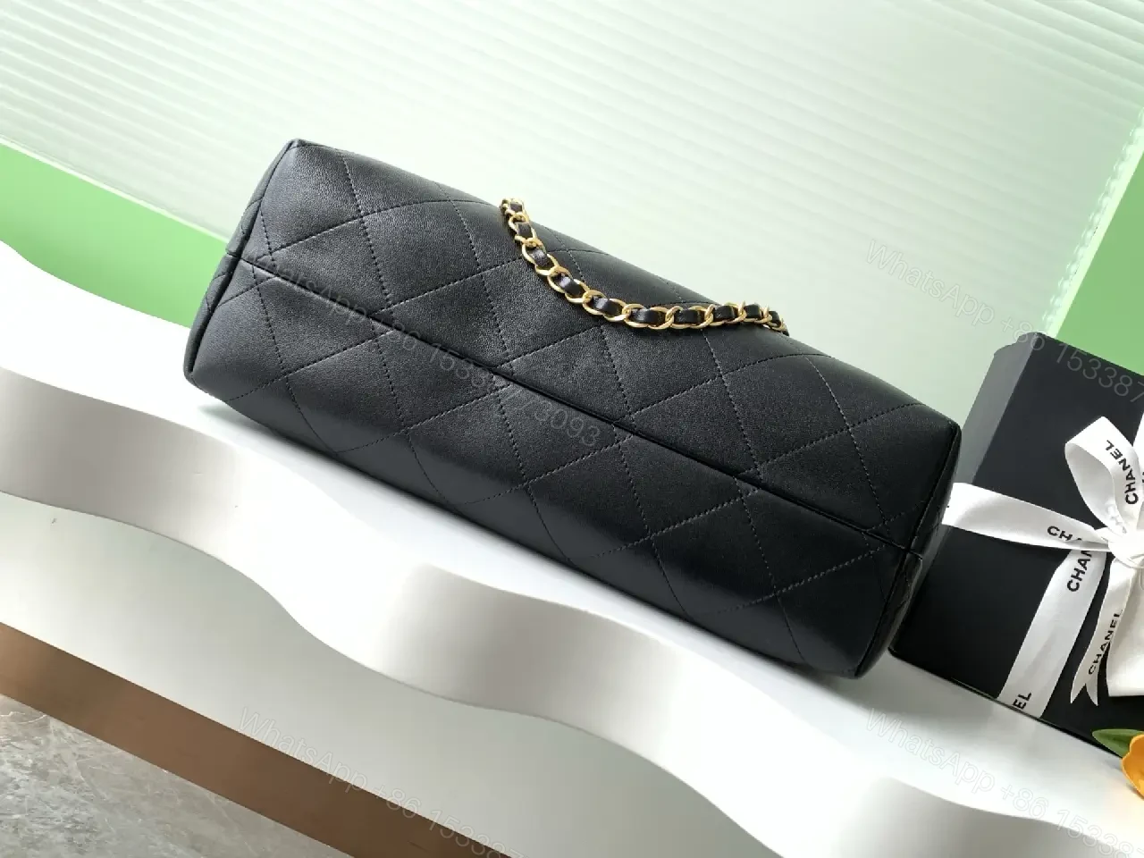 View 5 of Two-Tone Quilted Tote with Gold Chain Strap: Everyday Luxe Bag