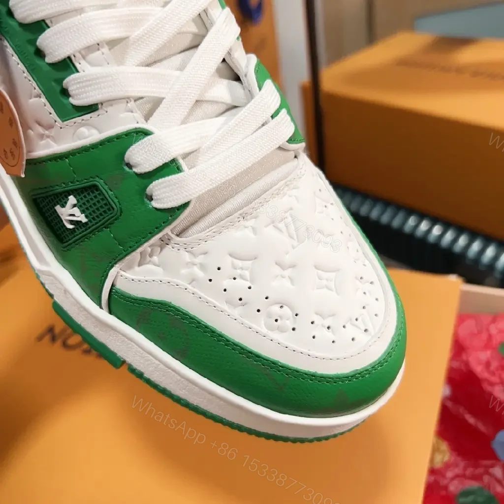 View 4 of White & Green Leather High-Top Sneakers with Bold Designer Stylistic Accents