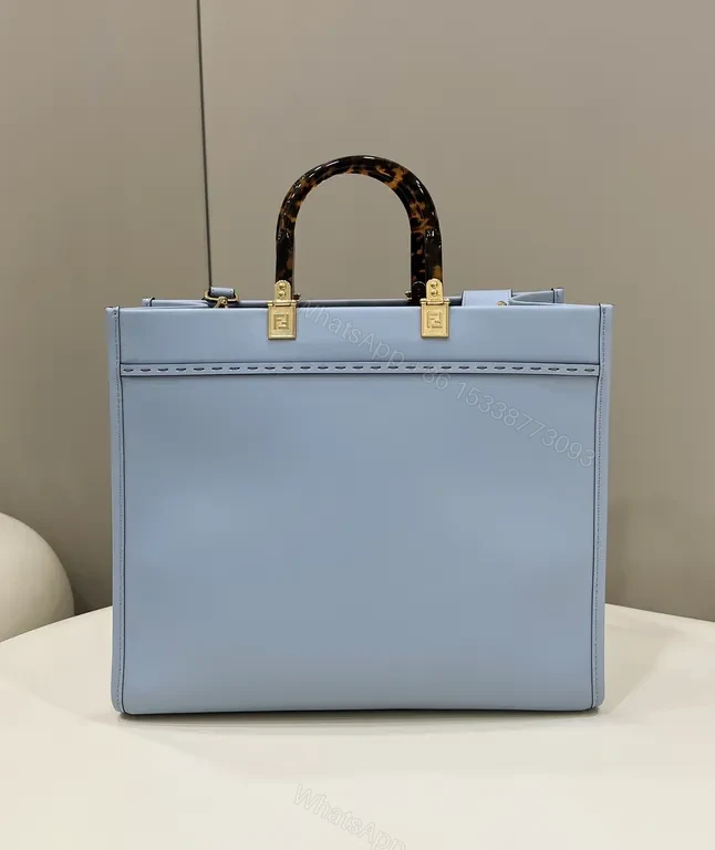 View 4 of Blue Structured Tote â€“ Faux-Fendi Inspired, Gold Hardware, Daily Luxury