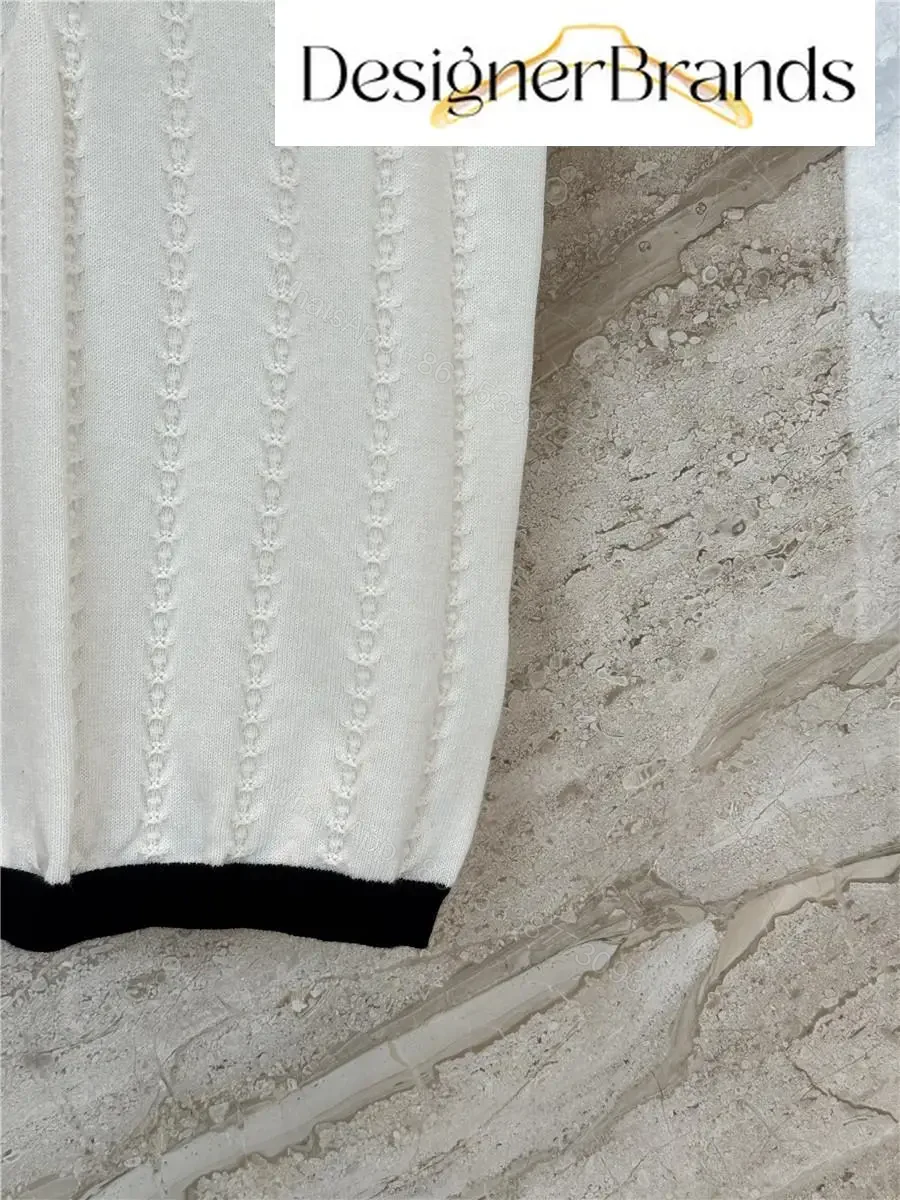 View 6 of White Knit Tank: Black Trim, Vertical Rib, Sleek Silhouette, Sleeveless Top