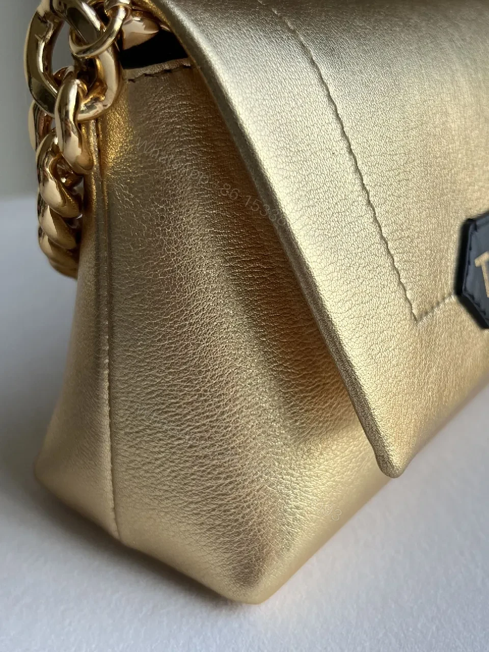 View 7 of Glossy Gold Chain Wallet in Luxe Leather