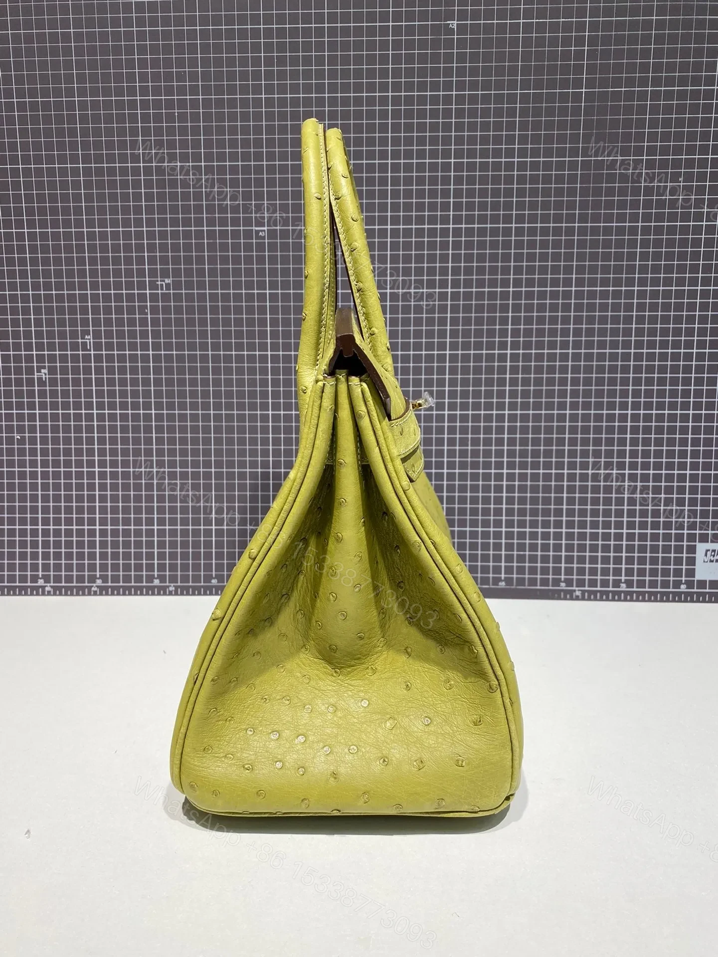 View 6 of HN 30CM LIME OSTRICH LEATHER GOLD HARDWARE