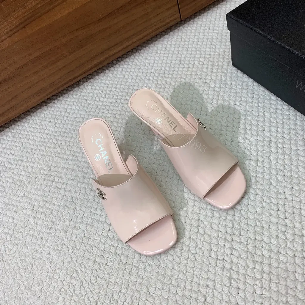 View 10 of Powder Pink Patent Slides with Iconic Twist, Mid-Heel Elevation