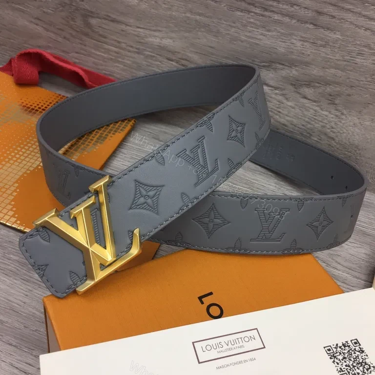 Monogram Gray Leather Belt â€” Gold Buckle, All-Occasion Style — view 1