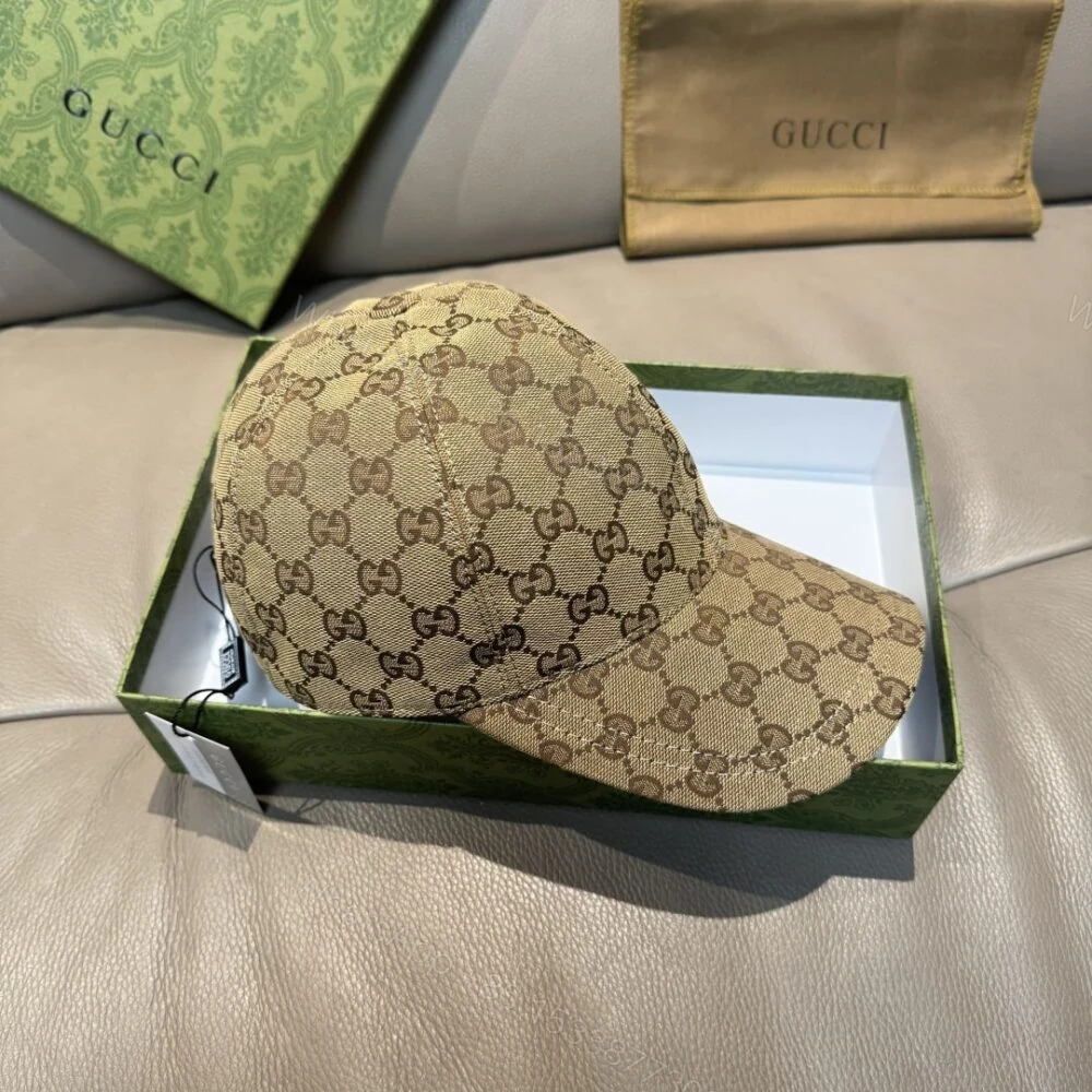 View 7 of Gucci GG Canvas Baseball Hat Camel And Dark Brown 807834 4HBA8 9766