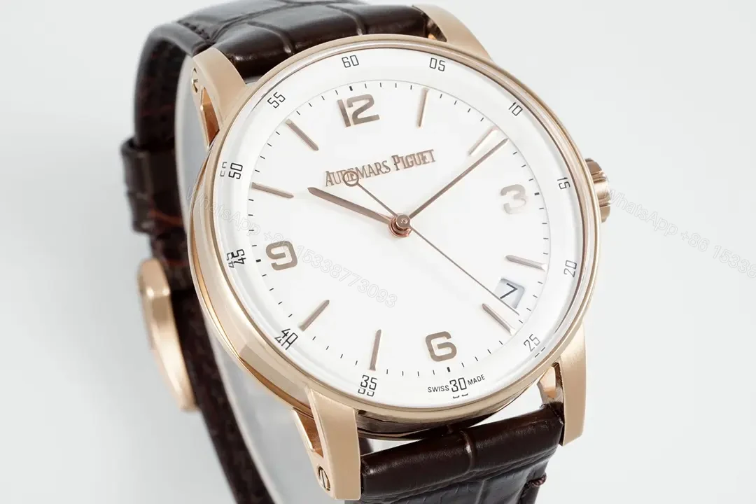 View 3 of 8F Factory Audemars Piguet CODE 11.59 Blue Dial Three-Hand Automatic Watch – Rose Gold Case, Brown Leather Strap