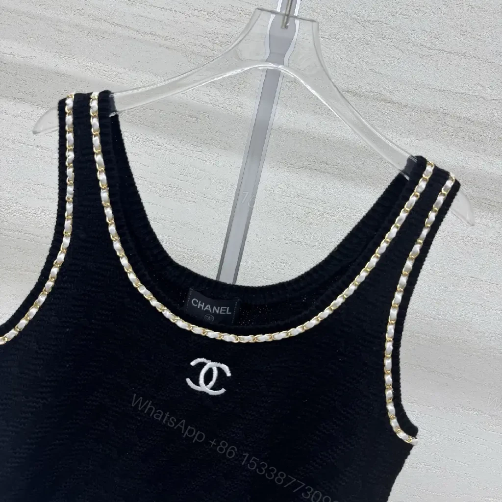View 3 of Crystal-Trim Knit Tank: Luxe Chanel-Inspired Crop Top