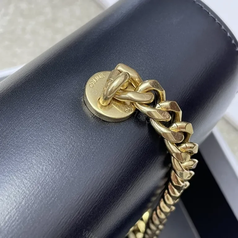 View 7 of Chic Black Leather Shoulder Bag â€“ Gold Logo Clasp, CELINE