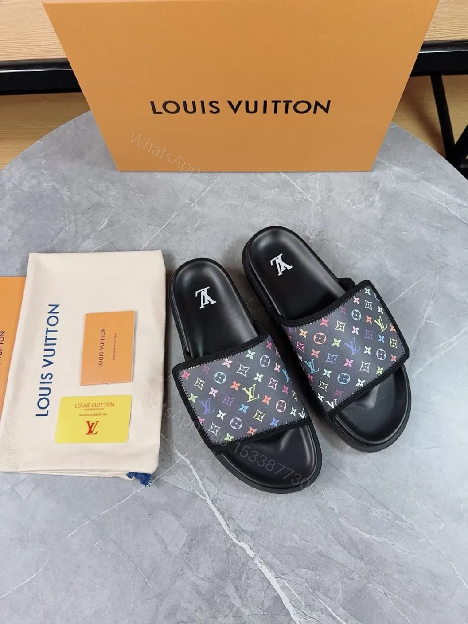 View 4 of Rainbow Monogram Slide, Premium Comfort, Luxury Casual Slip-On
