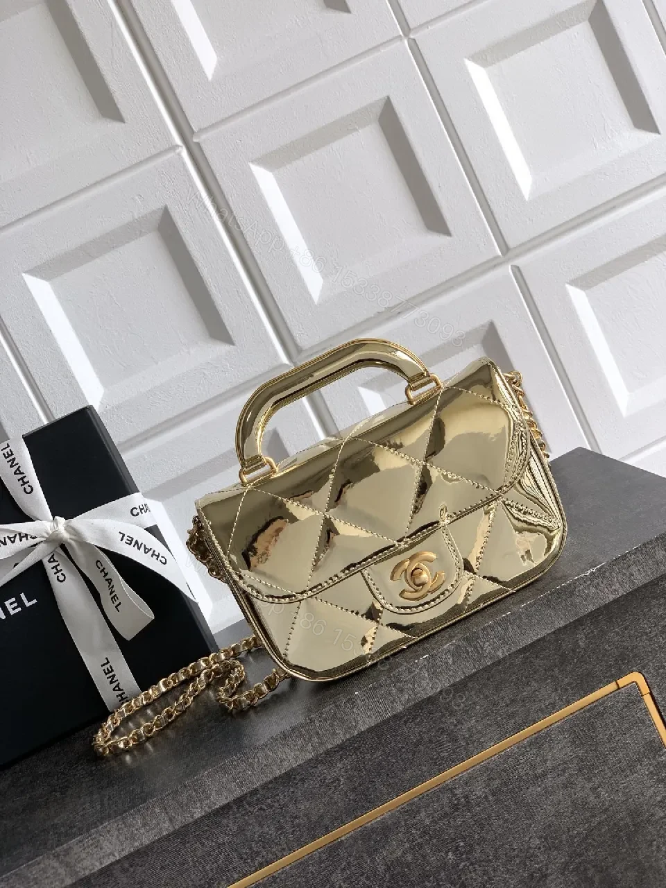 Gold Quilted Satiny Mini Bag: Luxe Glam Carryall — view 1