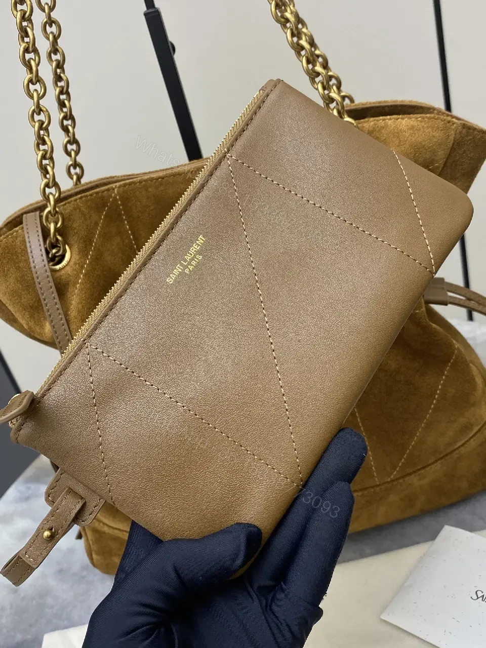 View 10 of Cognac Suede Shoulder Bag with Chain Strap – Luxe Everyday Style